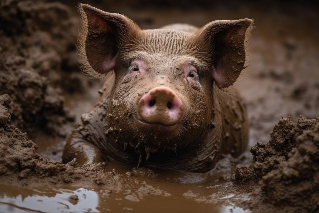 Pig taking a mud bath